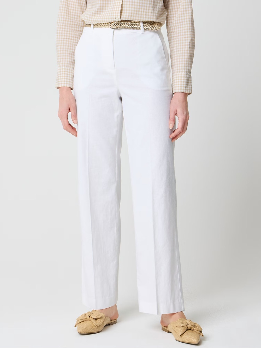 J Crew Factory Linen-blend Remy full-length wide-leg pant